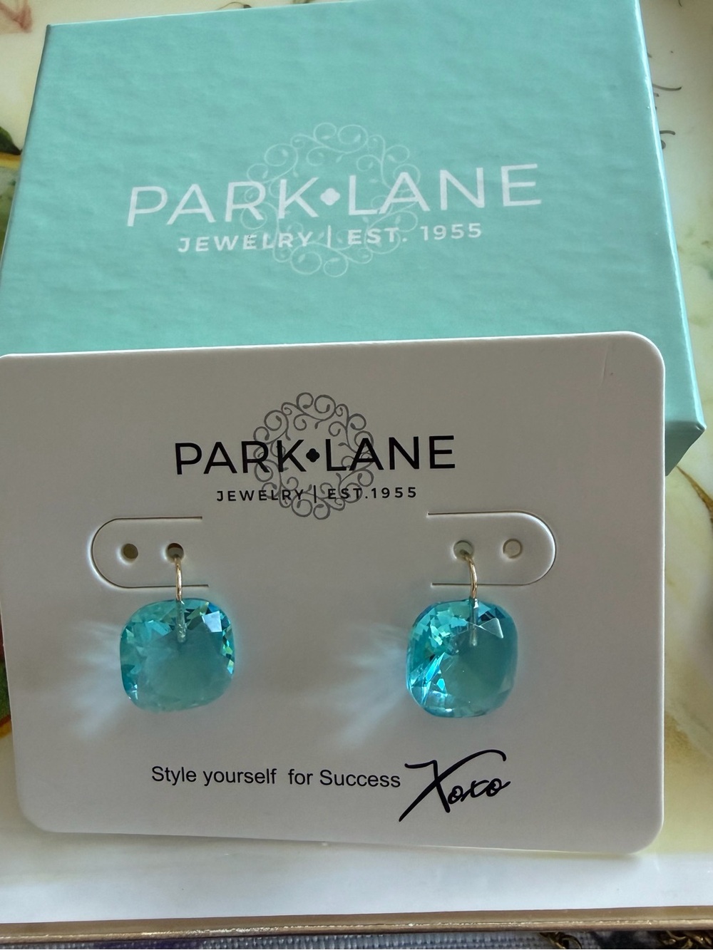 Park Lane Turquoise Crystal Cushion Drop Earrings